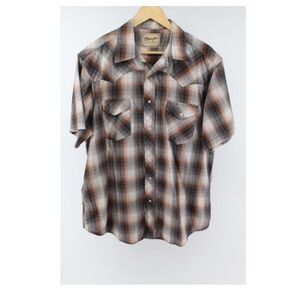 VTG Wrangler Western Pearl Snap Shirt Men's XL Black Red Plaid Short Sleeve Cowb